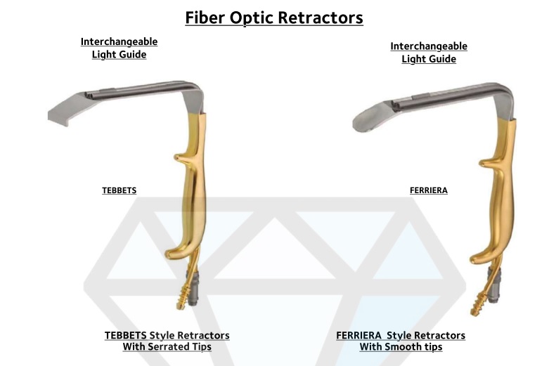 Fiber Optic Tebbet Style Retractor with Serrated Tips (Interchangeable Light Guide)