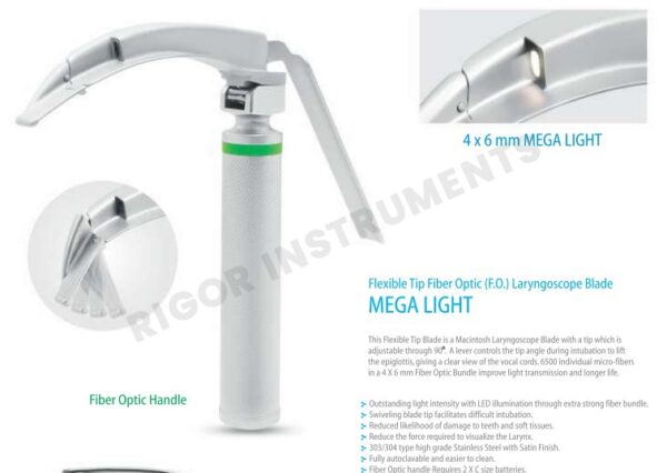 Flexible Tip Fiber Optic (F.O) Laryngoscope Blade Mega Light