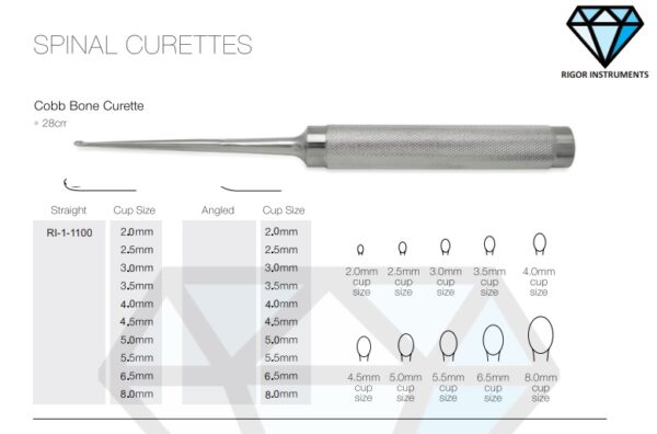 Cobb Bone Curette 28cm 2mm Cup - Neuro Surgical Instrument