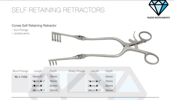 Cones Self Retaining Retractor 3×4 Blunt Prongs 13cm Length – Neuro Surgical Instrument