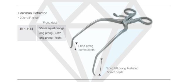 Hardman Retractor 20cm Blunt Prongs Depth 50mm