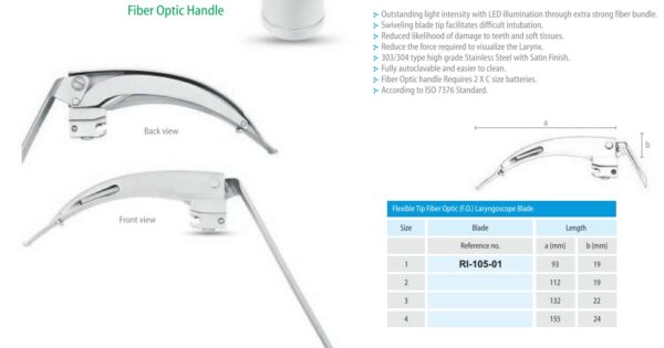 Flexible Tip Fiber Optic (F.O.) Laryngoscope Blade